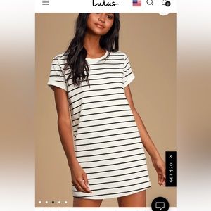 Lulu’s - Cafe Society Black and Cream Striped Shirt Dress XS